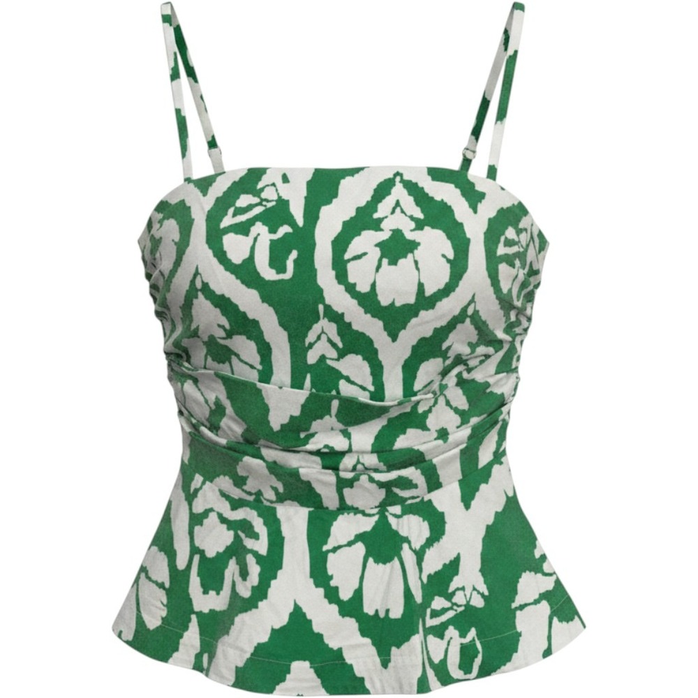 White House Black Market‎ Peplum Top Womens 12 Green Ikat NWOT Cami Strapless